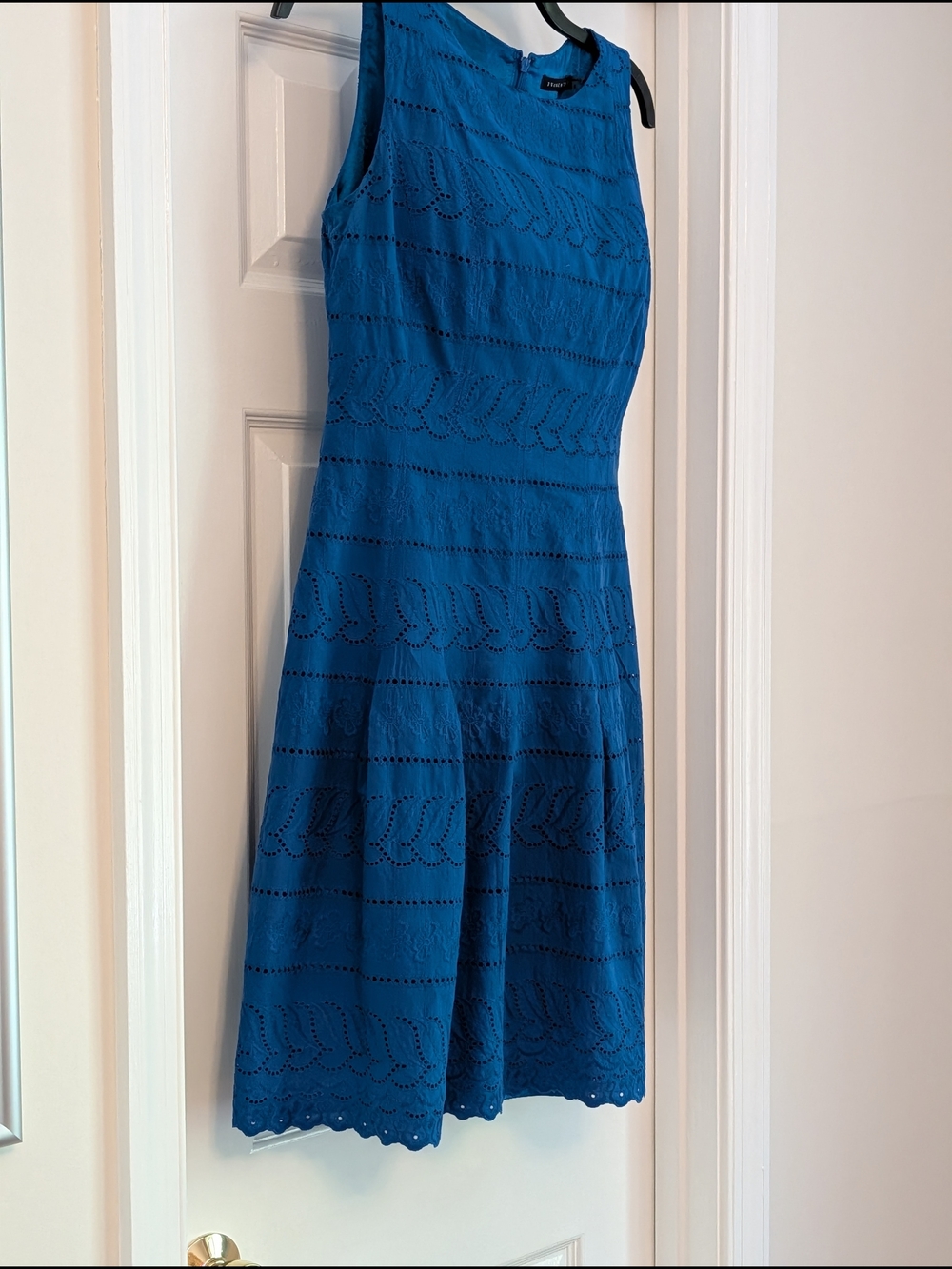 Ivanka Trump Cotton Royal Blue Sleeveless Midi Eyelet Dress